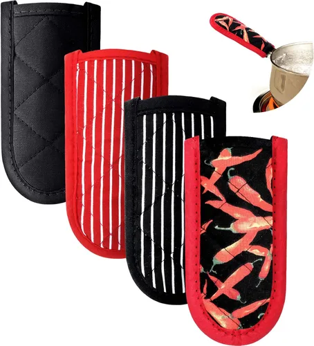 Patelai 4 fundas de mango de sartén de hierro fundido, resistentes al calor, fundas antideslizantes de algodón para ollas, guantes de soporte