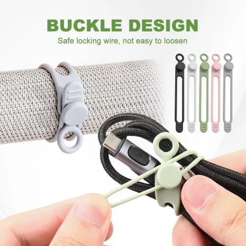 Miniatura 6 de Bridas de silicona reutilizables, organizador de cables de datos y correas de gestión de cables, envoltura elástica para cables, cargador