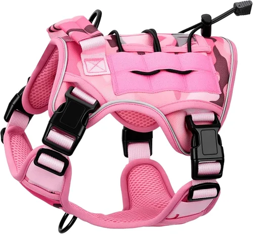 Miniatura 12 de Arnés táctico para perros grandes, chaleco reflectante ajustable sin tirones con sistema Molle, control de grado militar K9 para entrenamiento