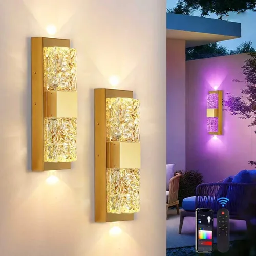 Miniatura 25 de Lámpara de pared inteligente para exteriores, lámpara exterior que cambia de color RGB, iluminación de pared exterior de carcasa de metal, luces