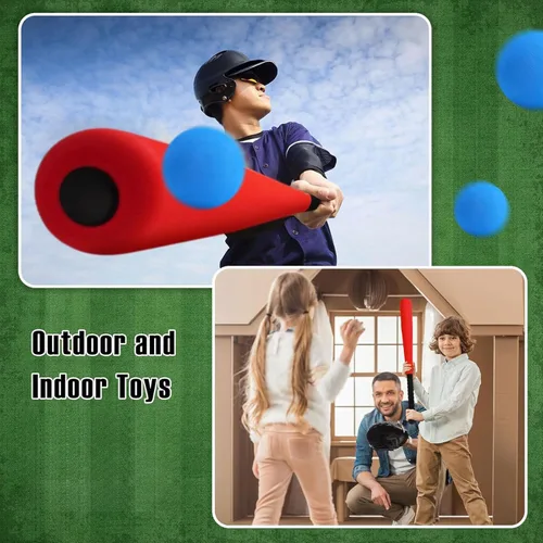 Miniatura 6 de Wettarn Juego de 4 bates de béisbol de espuma de 24 pulgadas con pelotas de béisbol suaves y seguras, juego de pelota en T para deportes al aire