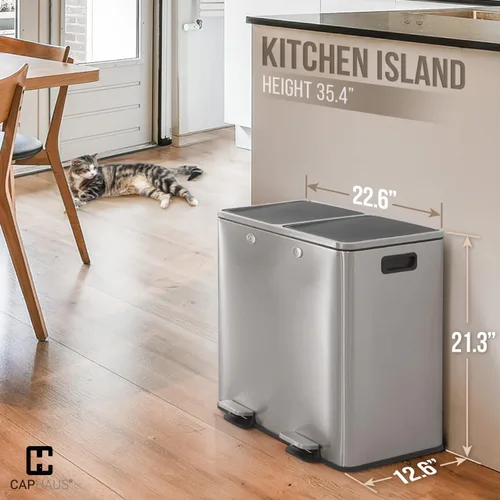 Miniatura 2 de CAPHAUS Cubo de Basura Dual con Tapa Doble, Combo de Cubos de Basura y Reciclaje, Cubo de Basura de Acero Inoxidable Sin Manos para Cocina, con 2