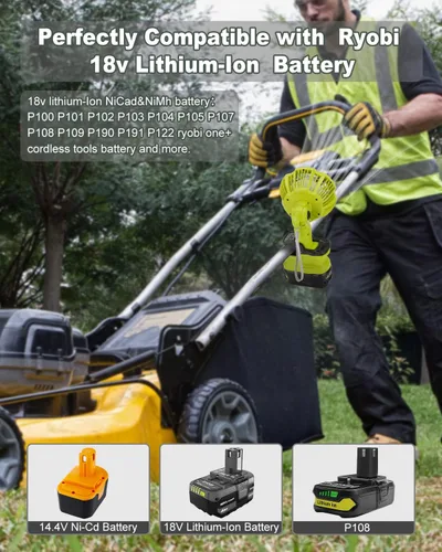 Miniatura 2 de Taingwei Ventilador de clip portátil para batería Ryobi de 18 V, ventilador de batería de 6.5 pulgadas para cochecito, dormitorio, campamento, al