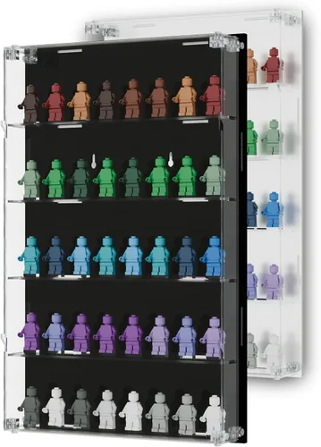 Vitrina de minifiguras de acrílico, estantes de almacenamiento de figuras pequeñas de montaje en pared con fondo negro, capacidad para 40