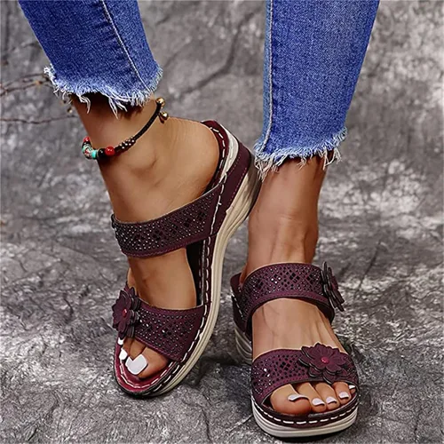 Miniatura 149 de Ladmiple Sandalias ortopédicas florales de moda 2023 con soporte de arco, zapatillas romanas casuales con puntera abierta