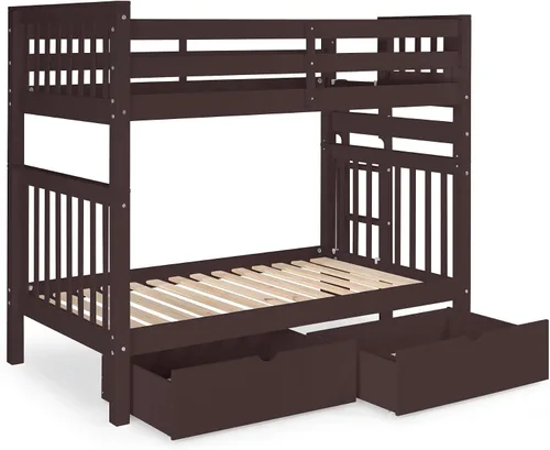 Miniatura 5 de Bedz King Literas altas de tamaño individual sobre individual, estilo Mission con escalera lateral y 2 cajones debajo de la cama, color cereza oscuro