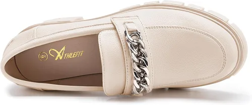 Miniatura 4 de Athlefit Mocasines de plataforma para mujer, sin cordones, suela gruesa, con cadena y punta redonda, zapatos de trabajo de negocios