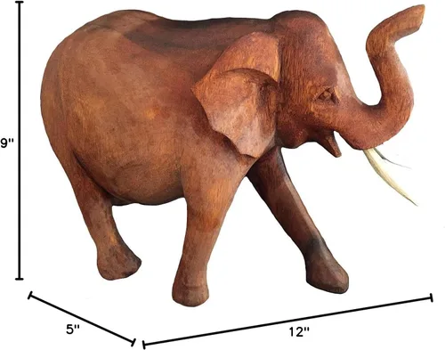 Miniatura 5 de OMA Estatua de elefante de madera maciza tallada a mano con tronco de la suerte, figura de elefante para decoración del hogar (grande)
