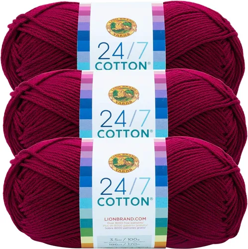 Miniatura 105 de Lion Brand Yarn, Hilo ligero mercerizado de algodón 24/7 para tejer, ganchillo y manualidades, Almirante, 1 paquete, 185 yardas de fibra natural