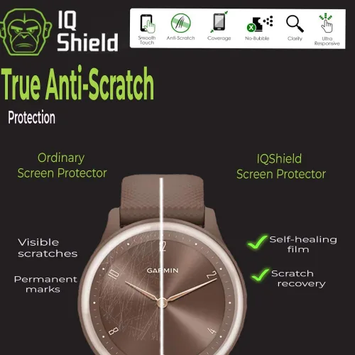 Miniatura 2 de IQShield Paquete de 6 protectores de pantalla para Garmin Vivomove Sport de fácil instalación, ultra fino, resistente a las manchas, arañazos