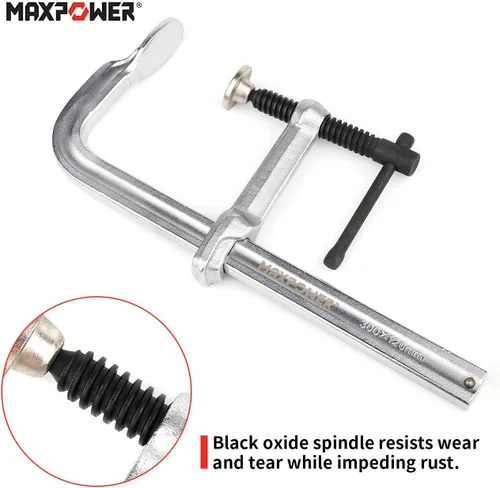 Miniatura 4 de MAXPOWER Abrazadera F de riel grueso de 12 pulgadas, garganta de 4-3/4 pulgadas, abrazadera de barra F resistente para soldadura, riel de 29,7 x