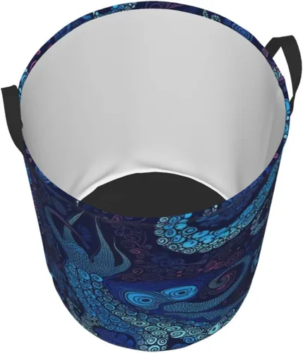Miniatura 3 de Cesta circular con estampado de pulpo azul, impermeable, cesta organizadora de lavandería, con asas, para ropa, juguetes, pequeña