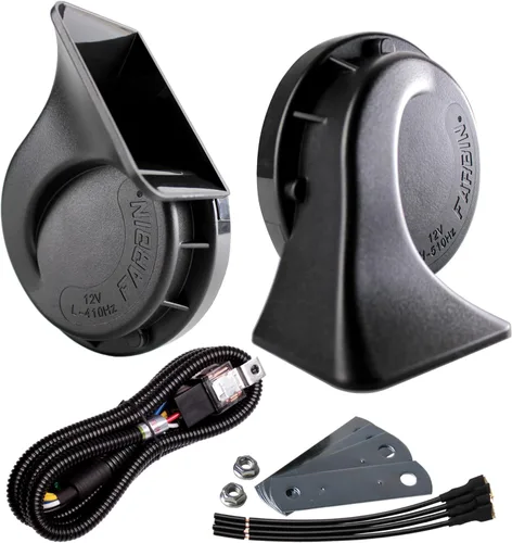FARBIN Bocina de aire impermeable de 12 V para coche, kit de bocina de caracol eléctrico de doble tono ruidoso con arnés de relé para camión, tren,