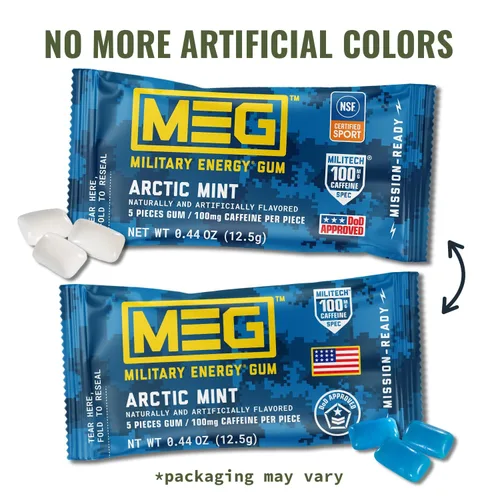 Miniatura 3 de MEG - Goma de mascar de energía militar 100 mg de cafeína por pieza + aumenta la energía + aumenta el rendimiento físico + paquete de 4