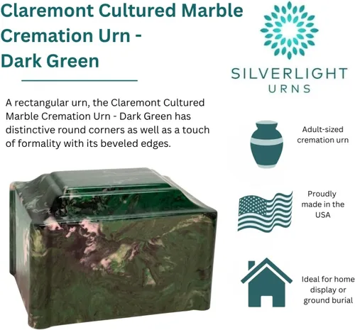 Miniatura 5 de Claremont - Urna de cremación de mármol cultivado, color verde oscuro, tamaño adulto, urna de cenizas humanas para entierro en el suelo