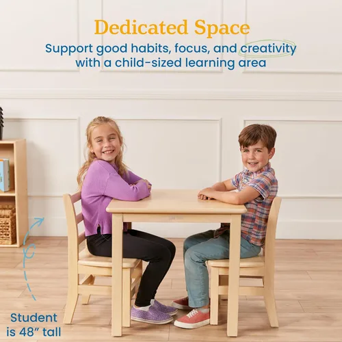 Miniatura 4 de ECR4Kids Juego de mesa y silla de madera dura de 24 x 24 pulgadas, altura de asiento de 12 pulgadas, muebles para niños, blanco antiguo, 3 piezas