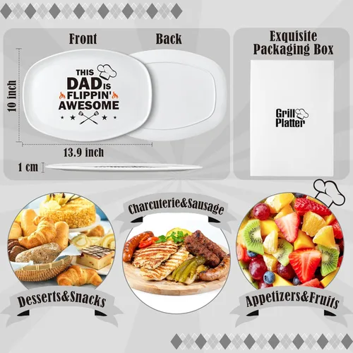 Miniatura 2 de R HORSE Plato de Parrilla para Papá Regalo Papá BBQ Bandeja de Servir Plato Platos Blancos Ovalados Platos de Servir Abuelo Papá Navidad Año Nuevo
