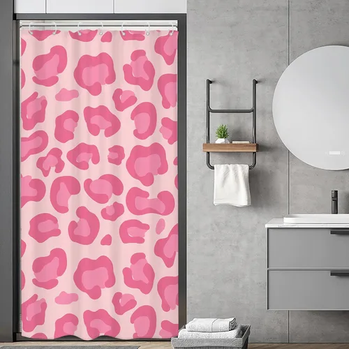 Miniatura 11 de Riyidecor Cortina de Ducha con Estampado de Leopardo Negro y Rosa Cabina Pequeña RV Estrecha Linda Femenina Moderna Trendy Simple Guepardo 36Wx72H