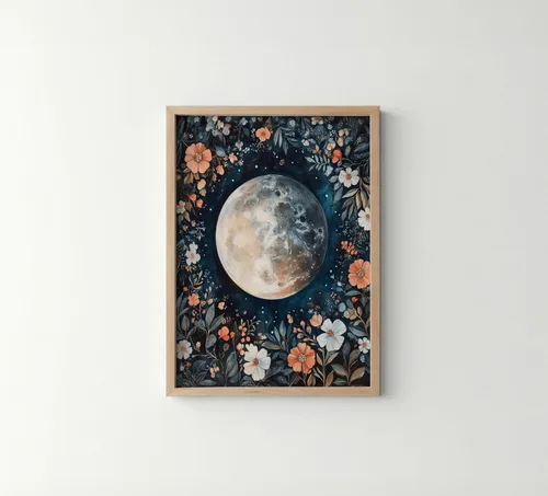 Miniatura 27 de Póster de Arte de Luna Llena, Estilo William Morris Retro de Mediados de Siglo Botánico Victoriano Academia Oscura Decoración Gótica Galería 10a