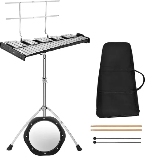 Miniatura 10 de Giantex Kit de Campanas de Percusión Glockenspiel de 30 Notas, Xilófono con Marco de Altura Ajustable, Atril Musical, Almohadilla de Práctica de 20