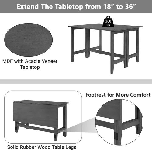 Miniatura 3 de LUMISOL Mesa de comedor extensible para 4 personas, mesa de comedor plegable pequeña para cocina, de 18 a 36 pulgadas, ahorro de espacio, fácil
