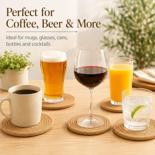 Miniatura 4 de ABenkle Juego de 6 posavasos tejidos para bebidas, posavasos absorbentes bohemios, 4.3 pulgadas, regalo perfecto para inauguración de la casa, Marrón