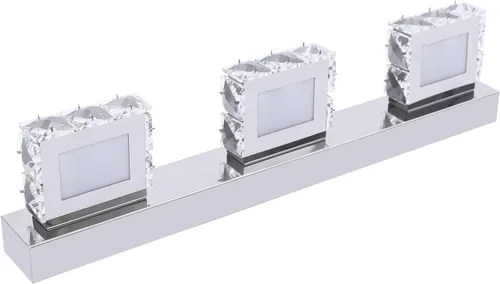 Miniatura 9 de Lámpara de tocador de cristal de 18.1 pulgadas, 3 luces, accesorios de iluminación de baño, lámpara de pared LED cromada moderna sobre espejo