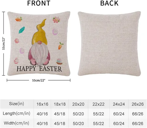 Miniatura 72 de Divertidas fundas de almohada de gnomo de Pascua, huevos de Pascua, zanahorias, divertidas fundas de almohada de 16 x 16 pulgadas, decoración