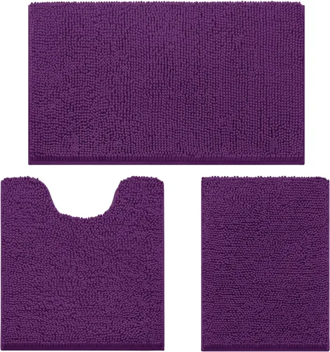 Miniatura 30 de HOMEIDEAS Juego de 3 alfombras de baño, ultra suaves, antideslizantes, absorbentes, de chenilla, juego de alfombrillas de baño para inodoro (beige)