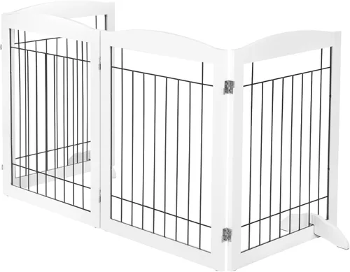 Miniatura 9 de PAWLAND Puerta extra ancha para perros para casa, puerta, escaleras, cercas para perros en interiores, puertas plegables independientes de madera