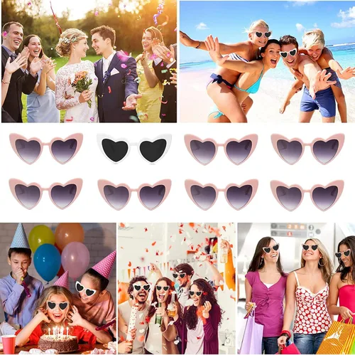 Miniatura 5 de AEAHALY Lentes de sol de corazón blanco, rosa, rojo, negro para mujer, protección UV 400, lentes de sol en forma de corazón, gafas de sol a granel