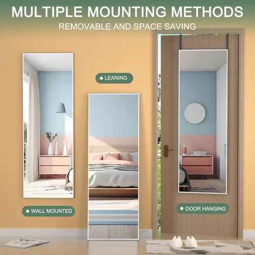 Miniatura 4 de Hasipu - Espejo de puerta de cuerpo completo, 51 x 16 pulgadas, espejo de pared de cuerpo completo para colgar sobre la puerta, espejo para Blanco