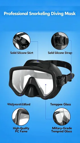 Miniatura 3 de Equipo de esnórquel para adultos, juego de esnórquel seco máscara de buceo, vista panorámica de 180°, equipo de esnórquel profesional, máscara
