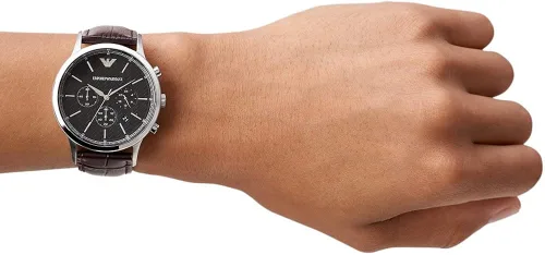 Miniatura 2 de Emporio Armani Reloj de vestir de acero inoxidable para hombre con movimiento de cuarzo, Cronógrafo de cuero plateado y marrón, Movimiento de cuarzo