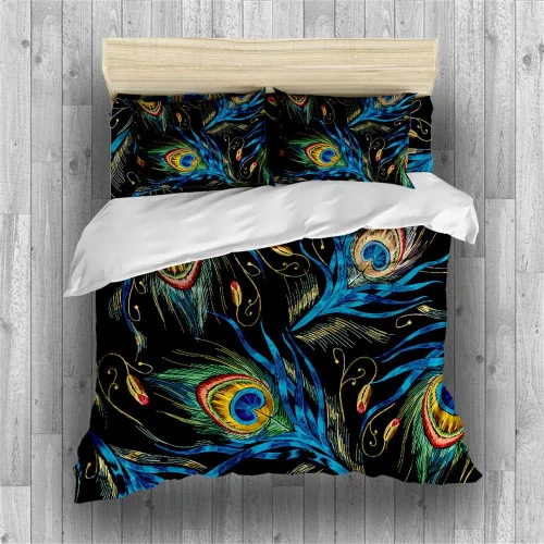 Miniatura 3 de REALIN Juego de funda de edredón de pavo real, ropa de cama colorida Phnom Penh, juego de ropa de cama azul real noble de 2/3/4 piezas, fundas
