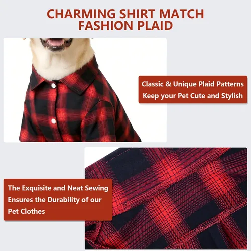 Miniatura 4 de Koneseve - Camisa para perro, camiseta a cuadros para mascotas, suéter transpirable a juego, para perros pequeños, medianos, grandes, gatos, Rojo