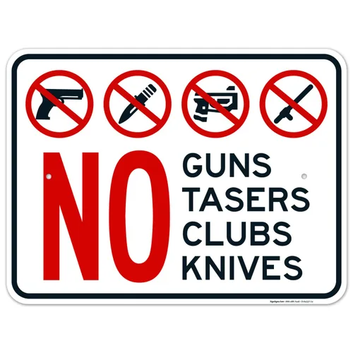 Miniatura 10 de Letrero de No Guns No Tasers No Clubs No Knives de 10 x 7 pulgadas, libre de óxido, aluminio 040, resistente a la decoloración, fabricado en Estados