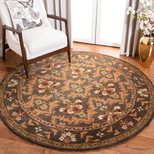 SAFAVIEH Antiquity Collection AT54B - Alfombra redonda de lana oriental de primera calidad, hecha a mano, 3 pies 6 pulgadas, color salvia / dorado