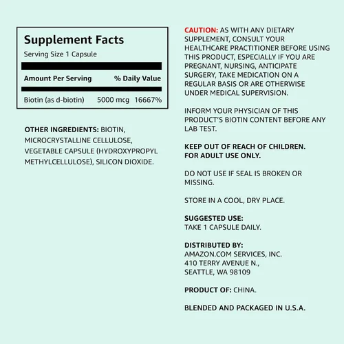 Miniatura 2 de Biotina de Amazon Elements de 5,000 mg, vegana; 130 cápsulas