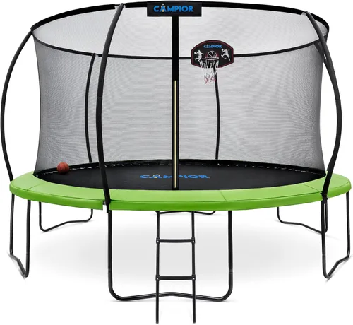 Miniatura 10 de Trampolín de calabaza con aro de baloncesto y recinto interior, seguro, duradero, diversión familiar, resortes galvanizados resistentes, acolchado