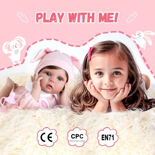 Miniatura 7 de Aori Reborn Baby Doll - muñeca de niña realista de 22 pulgadas con set de conejitos, seguro para niños de 3 años Rosa