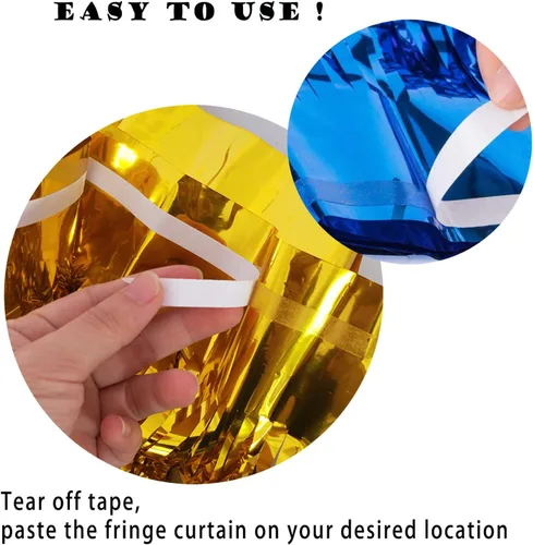 Miniatura 6 de Paquete de 2 cortinas de flecos de papel de aluminio azul y plateado, accesorios para cabina de fotos, telón de fondo de oropel para graduación