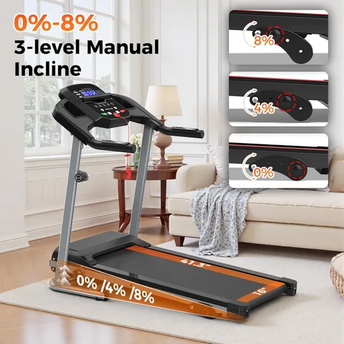 Miniatura 6 de Lastforever Caminadora plegable para uso doméstico, motor silencioso de 2.5 HP, 0.5 a 7.5 MPH con 8% de inclinación manual, cinta de correr