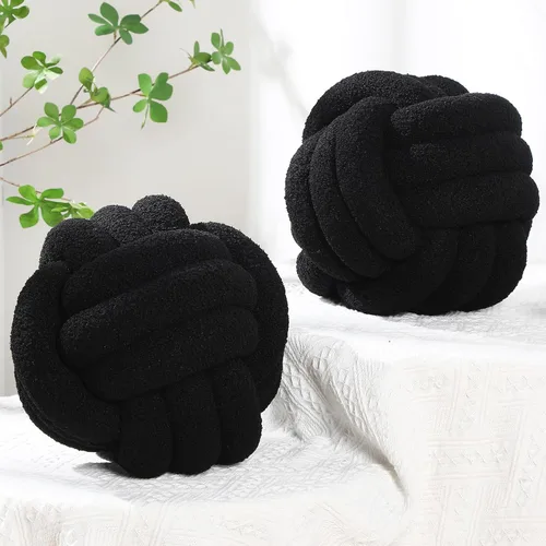 Miniatura 3 de Namalu 2 almohadas de nudo, decorativas, redondas, de felpa, círculos anudados, suaves, para habitación, sofá, hogar, cama, suelo