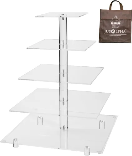Miniatura 9 de Jusalpha Soporte cuadrado de 5 niveles para cupcakes con luz, soporte para cupcakes de alta calidad, bandeja para servir, torre acrílica
