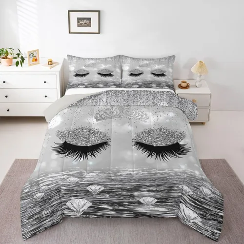 Miniatura 13 de Erosebridal Juego de edredón de pestañas, juego de ropa de cama de maquillaje femenino para niñas y mujeres, decoración de dormitorio de oro rosa