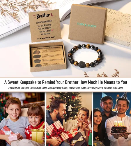 Miniatura 6 de TONY & SANDY Regalos del día del padre para papá, marido, abuelo, tío, pulsera de piedra natural genial para hijo, nieto, sobrino, novio, regalos