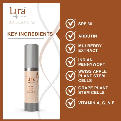 Miniatura 3 de Lira Clinical BB Cream - Crema BB teñida SPF 30 con PSC y vitaminas, cobertura completa, 0.7 onzas líquidas (Blanc 30)