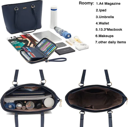 Miniatura 5 de Juego de bolsos y carteras para mujer, bolso de mano para el trabajo, bolso de hombro con asa superior y cartera a juego