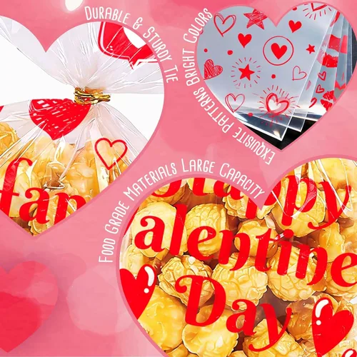 Miniatura 4 de Bolsas de San Valentín ONFAON, 180 piezas de bolsas de regalo de San Valentín con 200 lazos para empacar bocadillos, galletas y dulces, bolsas